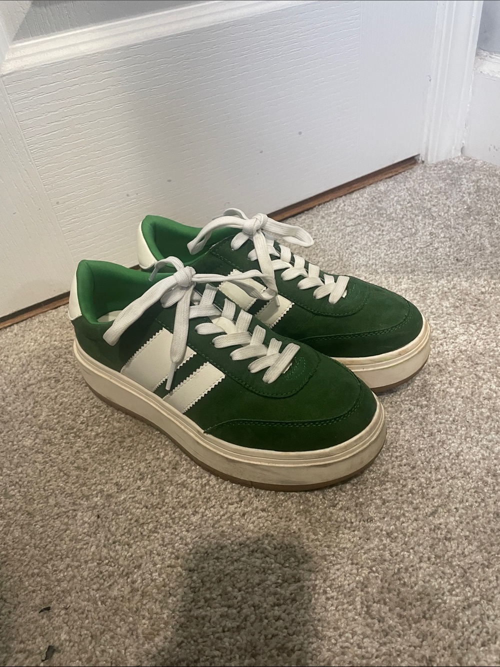 Women’s Green Suede Platform Sneakers with White Accents